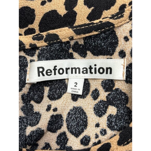Reformation Leopard Print Midi Dress With Long Sleeves & Tie Cuffs Keyhole Back - Picture 6 of 11